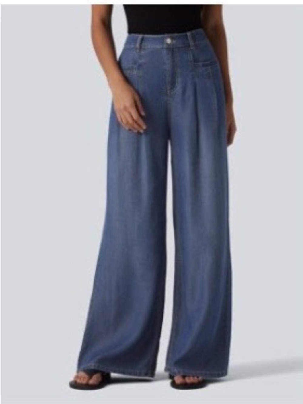 High Waist Wide Leg Casual Jeans with Pockets Medium